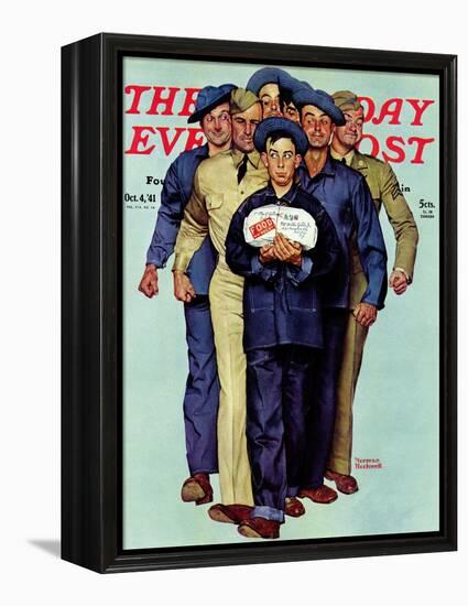 "Willie Gillis' Package from Home" Saturday Evening Post Cover, October 4,1941-Norman Rockwell-Framed Premier Image Canvas