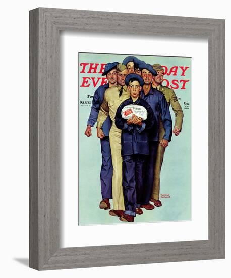 "Willie Gillis' Package from Home" Saturday Evening Post Cover, October 4,1941-Norman Rockwell-Framed Giclee Print