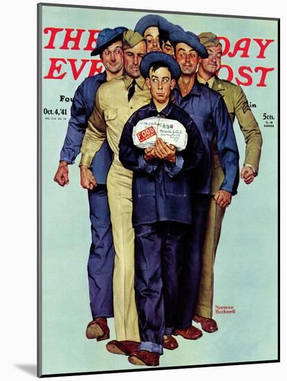 "Willie Gillis' Package from Home" Saturday Evening Post Cover, October 4,1941-Norman Rockwell-Mounted Giclee Print