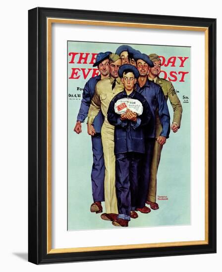 "Willie Gillis' Package from Home" Saturday Evening Post Cover, October 4,1941-Norman Rockwell-Framed Giclee Print