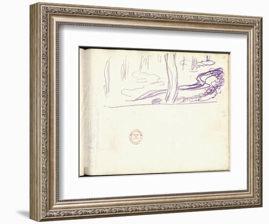 Willow and Water Lilies (Purple Pencil on Paper)-Claude Monet-Framed Giclee Print