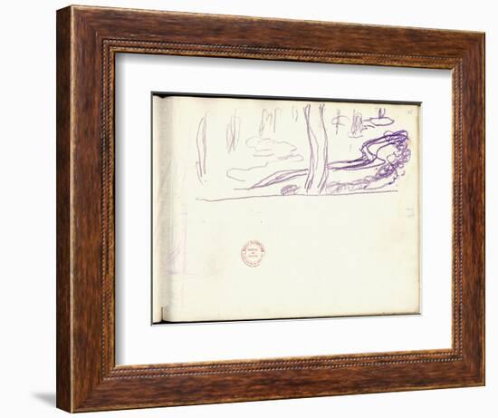 Willow and Water Lilies (Purple Pencil on Paper)-Claude Monet-Framed Giclee Print