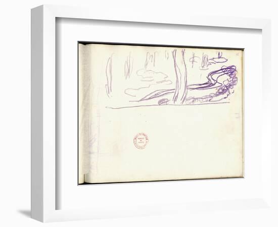 Willow and Water Lilies (Purple Pencil on Paper)-Claude Monet-Framed Giclee Print