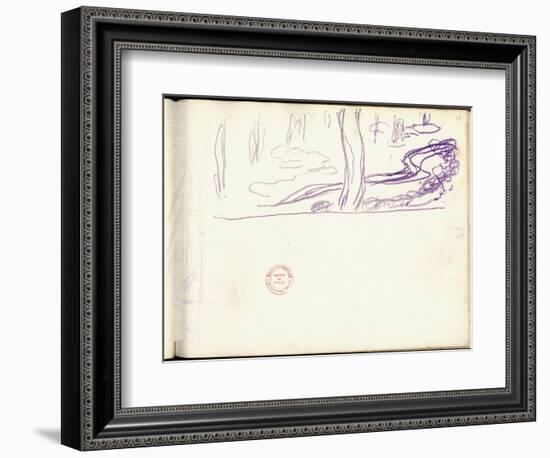 Willow and Water Lilies (Purple Pencil on Paper)-Claude Monet-Framed Giclee Print