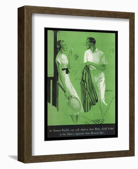 Wills's Gold Flake at Tennis Parties, The Man's Cigarette That Women Like-null-Framed Art Print