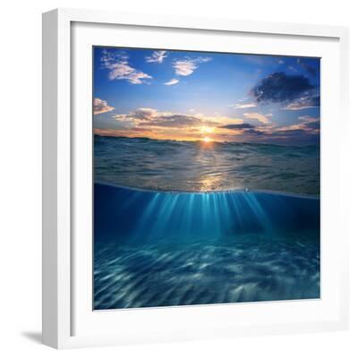 Abstract Design Template with Underwater Part and Sunset Skylight