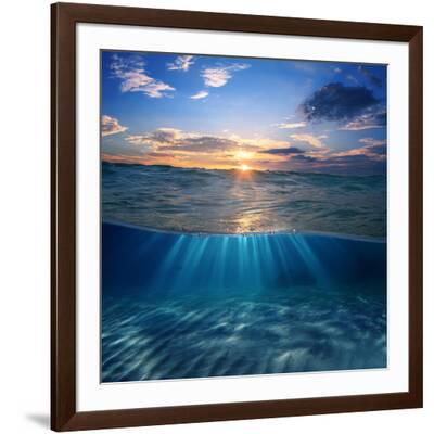 Abstract Design Template with Underwater Part and Sunset Skylight