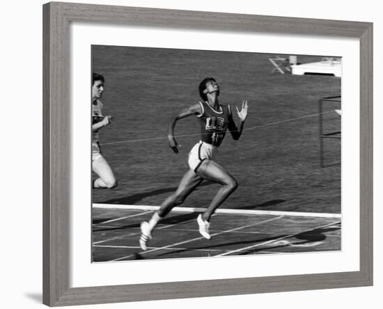 Wilma Rudolph, Across the Finish Line to Win One of Her 3 Gold Medals at the 1960 Summer Olympics-Mark Kauffman-Framed Premium Photographic Print