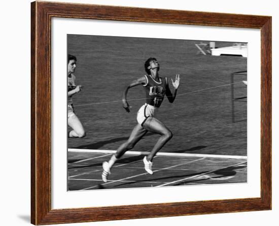 Wilma Rudolph, Across the Finish Line to Win One of Her 3 Gold Medals at the 1960 Summer Olympics-Mark Kauffman-Framed Premium Photographic Print