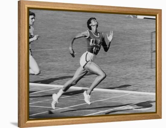 Wilma Rudolph, Across the Finish Line to Win One of Her 3 Gold Medals at the 1960 Summer Olympics-Mark Kauffman-Framed Premier Image Canvas