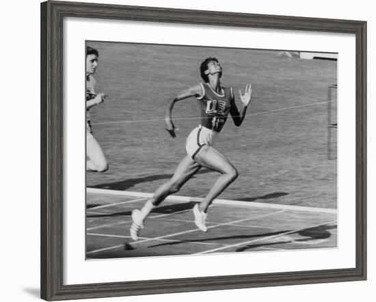 Wilma Rudolph, Across the Finish Line to Win One of Her 3 Gold Medals at the 1960 Summer Olympics-Mark Kauffman-Framed Premium Photographic Print