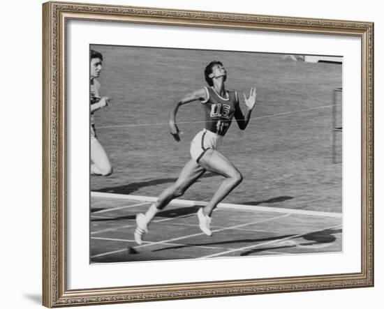 Wilma Rudolph, Across the Finish Line to Win One of Her 3 Gold Medals at the 1960 Summer Olympics-Mark Kauffman-Framed Premium Photographic Print