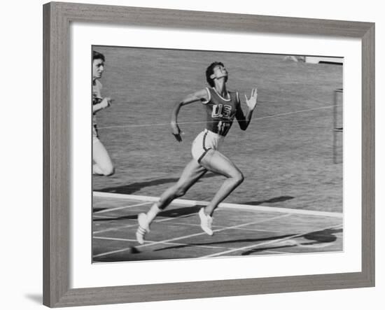 Wilma Rudolph, Across the Finish Line to Win One of Her 3 Gold Medals at the 1960 Summer Olympics-Mark Kauffman-Framed Premium Photographic Print