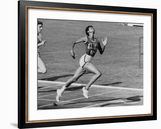 Wilma Rudolph, Across the Finish Line to Win One of Her 3 Gold Medals at the 1960 Summer Olympics-Mark Kauffman-Framed Premium Photographic Print