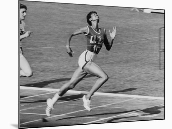 Wilma Rudolph, Across the Finish Line to Win One of Her 3 Gold Medals at the 1960 Summer Olympics-Mark Kauffman-Mounted Premium Photographic Print