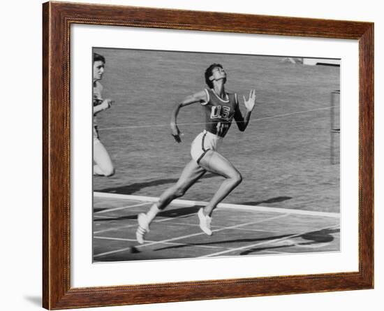 Wilma Rudolph, Across the Finish Line to Win One of Her 3 Gold Medals at the 1960 Summer Olympics-Mark Kauffman-Framed Premium Photographic Print