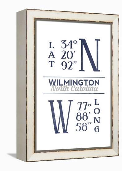 Wilmington, North Carolina - Latitude and Longitude (Blue)-Lantern Press-Framed Stretched Canvas