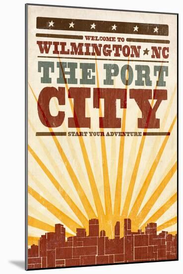 Wilmington, North Carolina - Skyline and Sunburst Screenprint Style-Lantern Press-Mounted Art Print