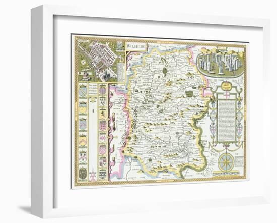 Wiltshire, engraved by Jodocus Hondius-John Speed-Framed Giclee Print