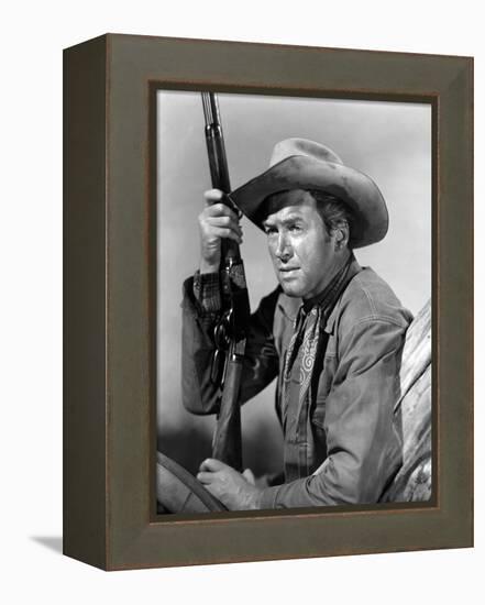 Winchester 73 by AnthonyMann with James Stewart, 1950 (b/w photo)-null-Framed Stretched Canvas