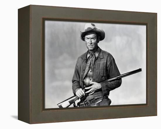 Winchester 73 by AnthonyMann with James Stewart, 1950 (b/w photo)-null-Framed Stretched Canvas