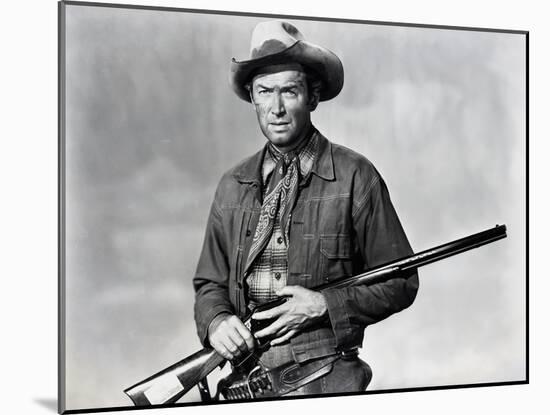 Winchester 73 by AnthonyMann with James Stewart, 1950 (b/w photo)-null-Mounted Photo