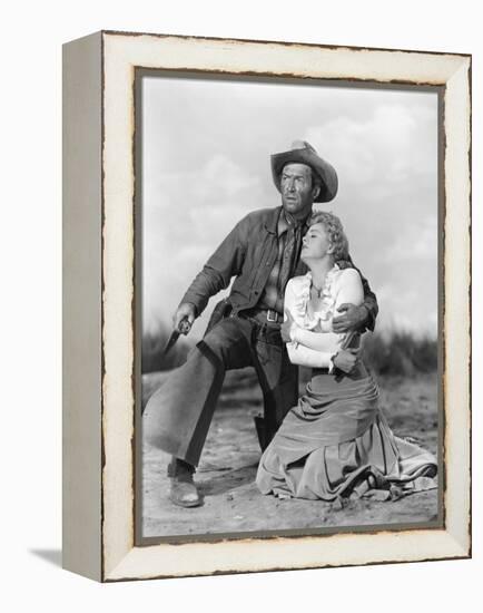 Winchester 73 by AnthonyMann with James Stewart and Shelley winters, 1950 (b/w photo)-null-Framed Stretched Canvas