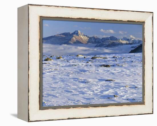 Wind-Blown Snow & Longs Peak Above Clouds, Rocky Mountains, Colorado, USA-Scott T. Smith-Framed Premier Image Canvas