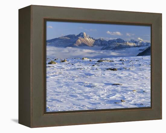 Wind-Blown Snow & Longs Peak Above Clouds, Rocky Mountains, Colorado, USA-Scott T. Smith-Framed Premier Image Canvas