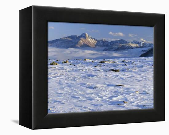 Wind-Blown Snow & Longs Peak Above Clouds, Rocky Mountains, Colorado, USA-Scott T. Smith-Framed Premier Image Canvas
