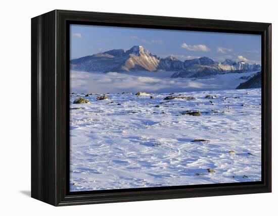 Wind-Blown Snow & Longs Peak Above Clouds, Rocky Mountains, Colorado, USA-Scott T. Smith-Framed Premier Image Canvas