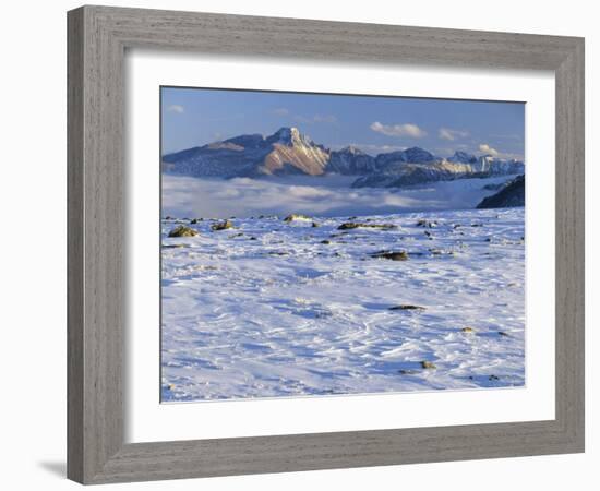 Wind-Blown Snow & Longs Peak Above Clouds, Rocky Mountains, Colorado, USA-Scott T. Smith-Framed Photographic Print