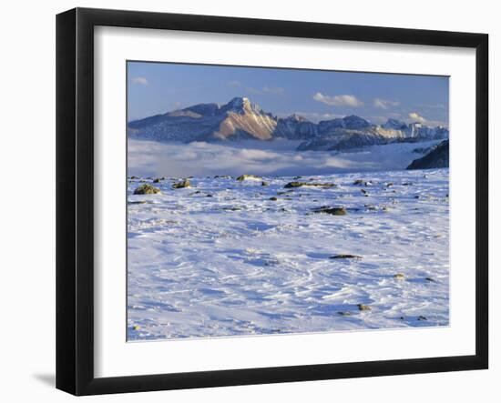 Wind-Blown Snow & Longs Peak Above Clouds, Rocky Mountains, Colorado, USA-Scott T. Smith-Framed Photographic Print