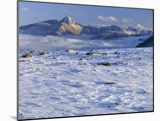 Wind-Blown Snow & Longs Peak Above Clouds, Rocky Mountains, Colorado, USA-Scott T. Smith-Mounted Photographic Print