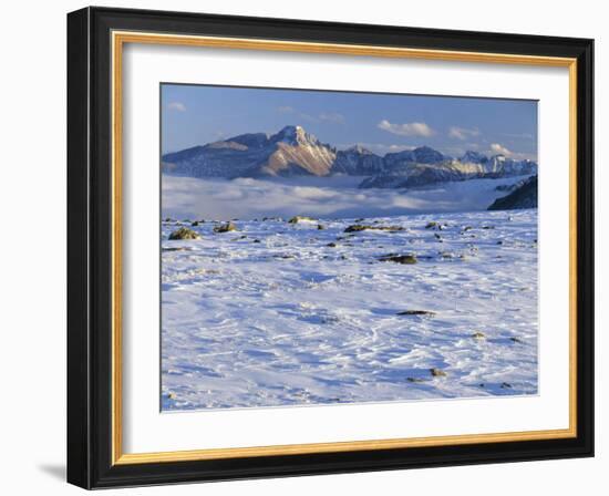 Wind-Blown Snow & Longs Peak Above Clouds, Rocky Mountains, Colorado, USA-Scott T. Smith-Framed Photographic Print