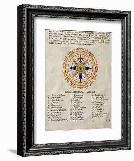 Wind Rose with the 32 Winds Ofthe World, from the 'Atlas Maior, Sive Cosmographia Blaviana', 1662-Joan Blaeu-Framed Premium Giclee Print