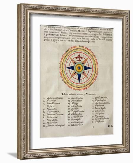 Wind Rose with the 32 Winds Ofthe World, from the 'Atlas Maior, Sive Cosmographia Blaviana', 1662-Joan Blaeu-Framed Giclee Print