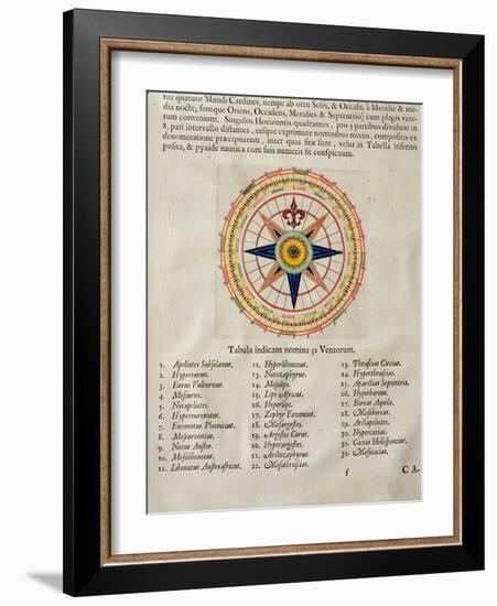 Wind Rose with the 32 Winds Ofthe World, from the 'Atlas Maior, Sive Cosmographia Blaviana', 1662-Joan Blaeu-Framed Giclee Print