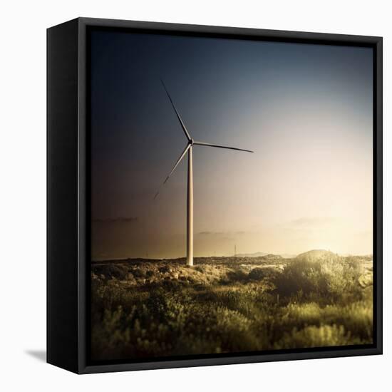 Wind Turbine in a Field in the Evening, Sardinia, Italy-null-Framed Premier Image Canvas
