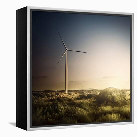 Wind Turbine in a Field in the Evening, Sardinia, Italy-null-Framed Premier Image Canvas