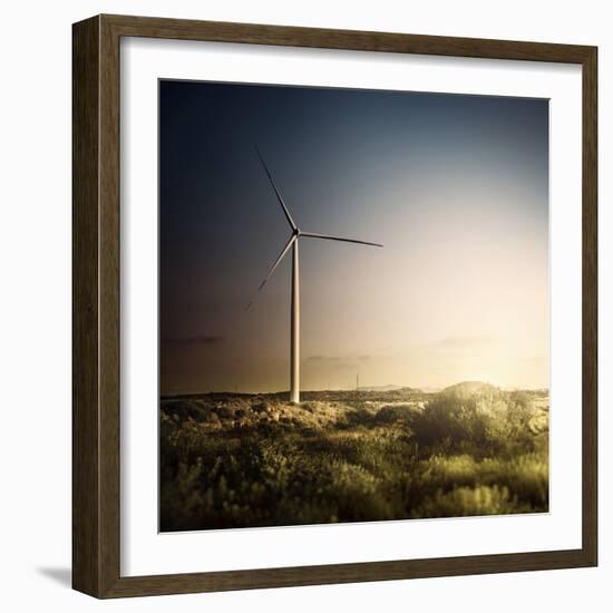 Wind Turbine in a Field in the Evening, Sardinia, Italy-null-Framed Photographic Print