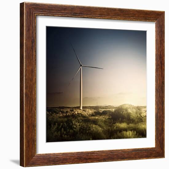 Wind Turbine in a Field in the Evening, Sardinia, Italy-null-Framed Photographic Print