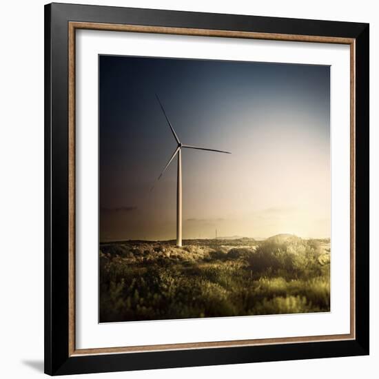 Wind Turbine in a Field in the Evening, Sardinia, Italy-null-Framed Photographic Print