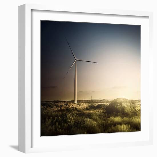 Wind Turbine in a Field in the Evening, Sardinia, Italy-null-Framed Photographic Print