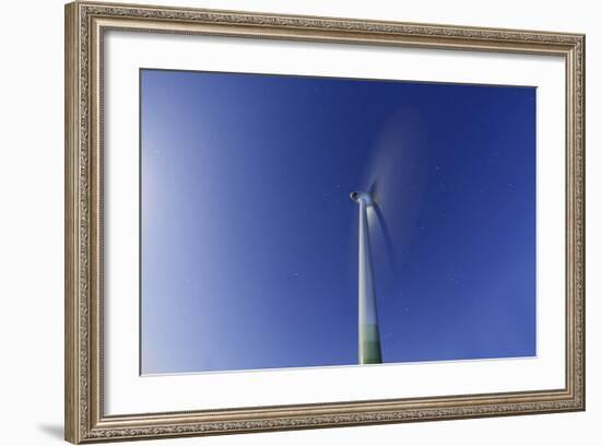 Wind Turbine with Full Moon, Night, Island Fehmarn, Schleswig Holstein, Germany-Axel Schmies-Framed Photographic Print