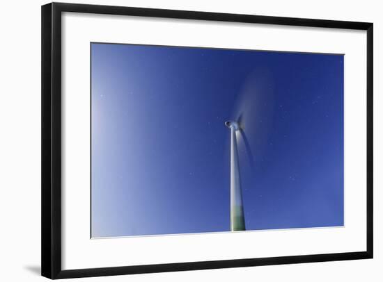 Wind Turbine with Full Moon, Night, Island Fehmarn, Schleswig Holstein, Germany-Axel Schmies-Framed Photographic Print