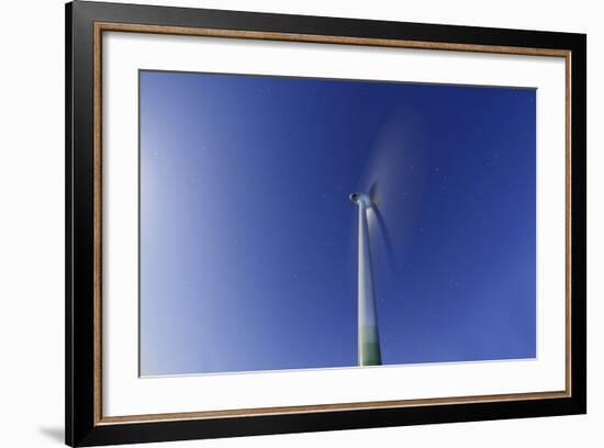 Wind Turbine with Full Moon, Night, Island Fehmarn, Schleswig Holstein, Germany-Axel Schmies-Framed Photographic Print