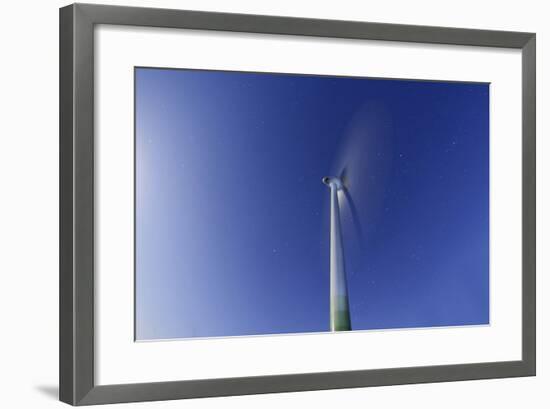 Wind Turbine with Full Moon, Night, Island Fehmarn, Schleswig Holstein, Germany-Axel Schmies-Framed Photographic Print