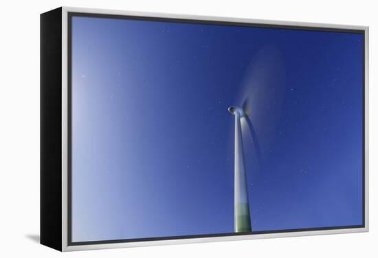 Wind Turbine with Full Moon, Night, Island Fehmarn, Schleswig Holstein, Germany-Axel Schmies-Framed Premier Image Canvas
