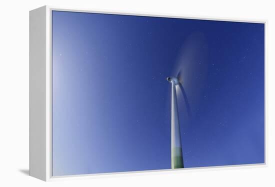 Wind Turbine with Full Moon, Night, Island Fehmarn, Schleswig Holstein, Germany-Axel Schmies-Framed Premier Image Canvas